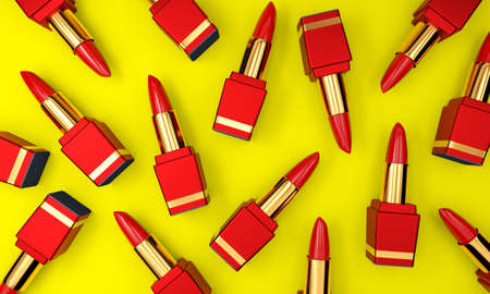 Lipstick. Fashion Colorful Lipsticks on yellow background. Lipstick tints palette, Professional...