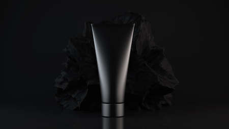 A tube of cream on a black background. Cosmetics. 3d rendering.