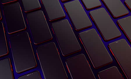 Phones on a blue background. Smartphones on the table. Communication and technology. Technological...