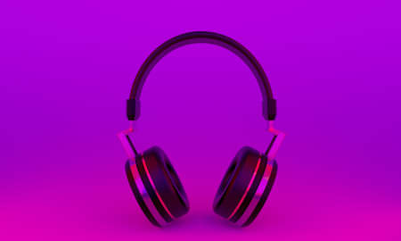 Headphones on a pink background. Musical concept. Technology. 3D rendering.の写真素材