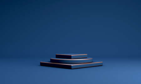 Podium, pedestal or platform, background for the presentation of cosmetic products. 3d podium. Place for ads.3D rendering podium geometry with elements. Product presentation blank podium.の写真素材