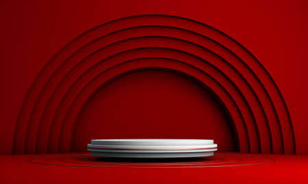 Podium, pedestal or platform, background for the presentation of cosmetic products. 3d podium. Place for ads.3D rendering podium geometry with elements. Product presentation blank podium.の写真素材