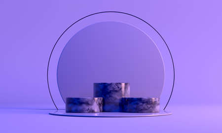 Podium, pedestal or platform, background for the presentation of cosmetic products. 3d podium. Place for ads.3D rendering podium geometry with elements. Product presentation blank podium.の写真素材