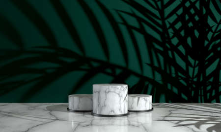Podium, pedestal or platform, background for the presentation of cosmetic products. 3d podium. Place...