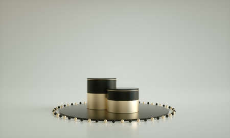 Podium, pedestal or platform, background for the presentation of cosmetic products. 3d podium. Place for ads.3D rendering podium geometry with elements. Product presentation blank podium.の写真素材