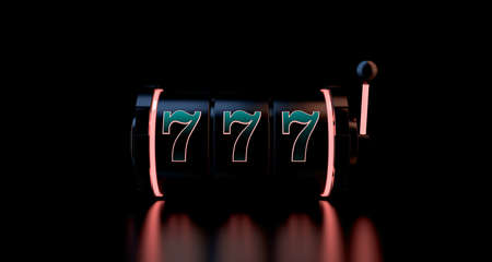 Lucky seven 777 slot machine. Vegas casino game. Chance of good luck in gambling. 3d rendering.の写真素材