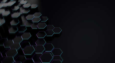 Abstract luxury background with black hexagons.Background with hexagons at different levels. Futuristic abstract background. 3d rendering.の写真素材