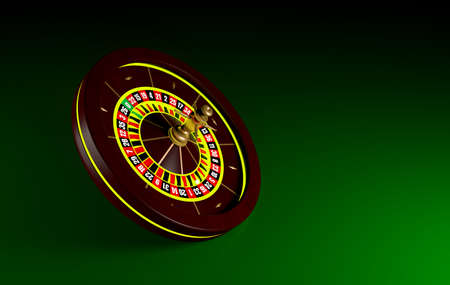 Casino roulette on a green background. Casino background. Gambling Roulette. 3D rendering.の写真素材