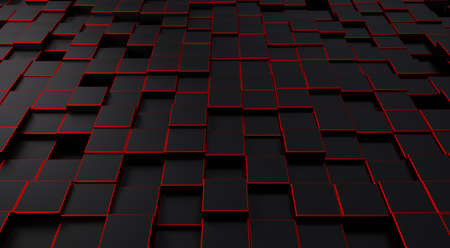 Black mosaic background. Random cubes background. Architectural abstraction. Interior concept....