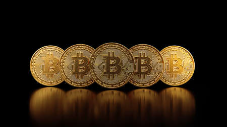 Bitcoin golden coin with gold. Digital currency. Cryptocurrency concept. Money and finance symbol....