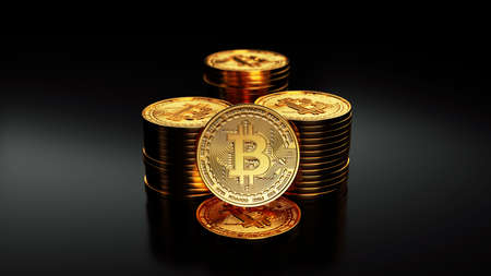 Bitcoin golden coin with gold. Digital currency. Cryptocurrency concept. Money and finance symbol....