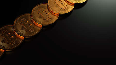 Bitcoin golden coin with gold. Digital currency. Cryptocurrency concept. Money and finance symbol....