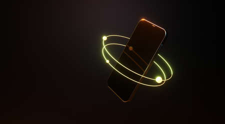 Minimalistic modern phone presentation. neon elements. technological background. 3d rendering.の写真素材