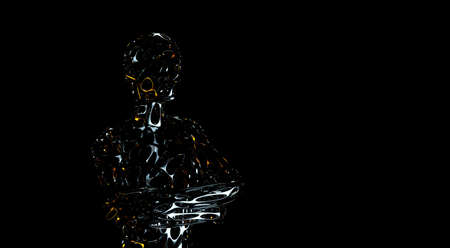Mannequin in a frozen pose on a black background. Frozen posture. Metal mannequin. 3d rendering.の写真素材
