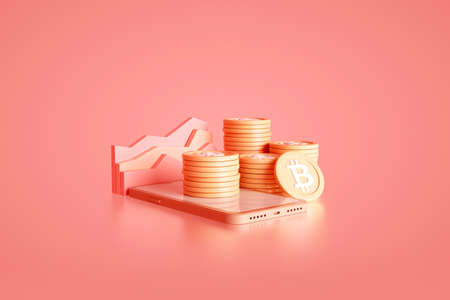 bitcoin golden coin. digital currency. Income growth statistics. Cryptocurrency concept. Money and finance symbol. 3d rendering.の写真素材