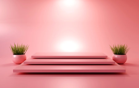 Podium, pedestal or platform, background for the presentation of cosmetic products. 3d podium. Place for ads. 3D rendering podium geometry with elements. Product presentation blankの写真素材
