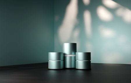 Podium, pedestal or platform, background for the presentation of cosmetic products. 3d podium. Place for ads. 3D rendering. Product presentation blank podium.の写真素材