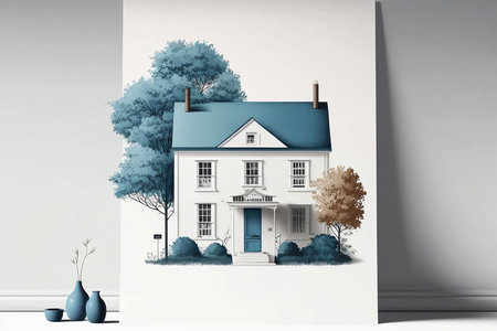 3D rendering of a house in a white room with a gardenの素材