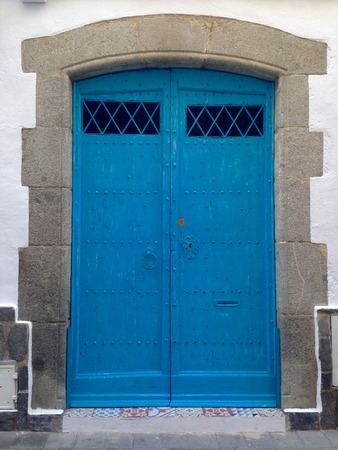 Blue wooden doorの写真素材