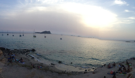 View of Cala Comta, Ibiza during the sunsetの写真素材