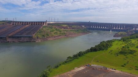 The view of Itaipu dam in Foz do igua u Brazilの写真素材