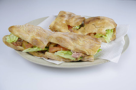 bread with roast beef and saladの写真素材