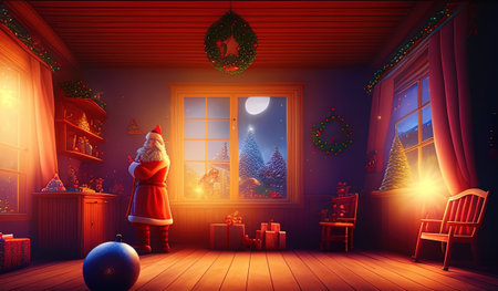 Cozy living room in Christmas Eveの写真素材