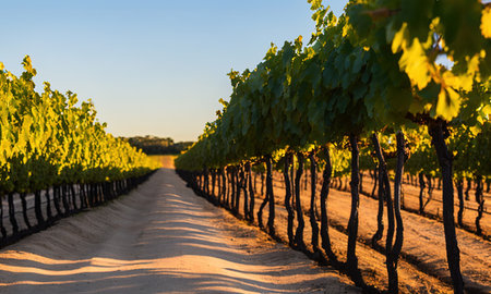 vineyard path in the morningの写真素材