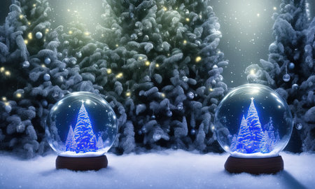 Christmas crystal balls on snowの写真素材