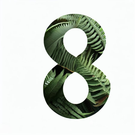 Number 8 made of green fern leaves isolated on white background.