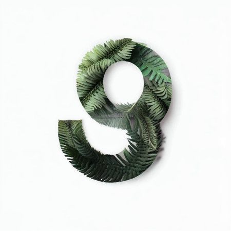Number eight made of fern leaves isolated on white background with clipping path