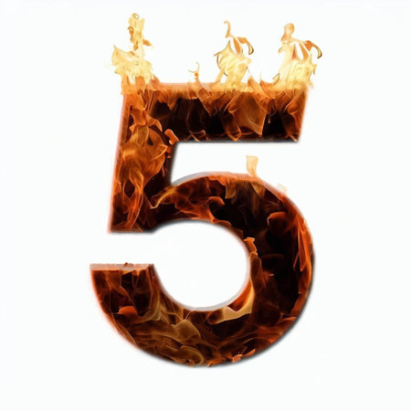 Fiery number 5 on a white background. Isolated 3D illustrationの写真素材