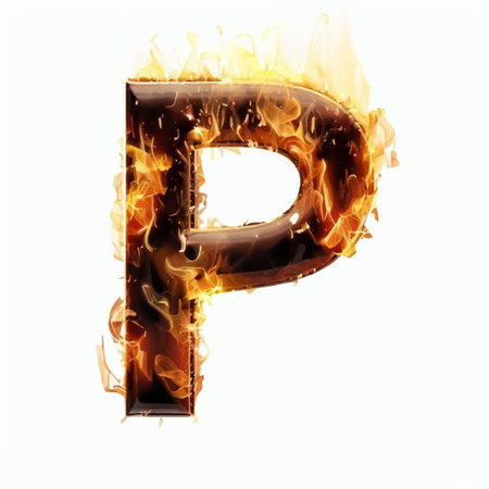 Burning letter P in fire isolated on a white background. 3d renderingの写真素材