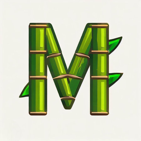 Green bamboo font. Capital letter M uppercase. 3D renderingの写真素材