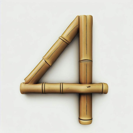 Number 4 made of bamboo sticks isolated on white background. 3D renderingの素材