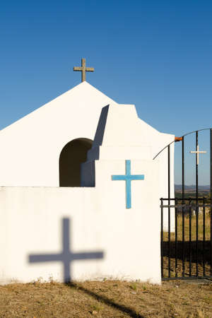 Crosses on a christian white chapel in Malpica do Tejo, Portugalの写真素材