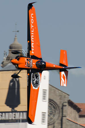 Red Bull Air Race 2017 Porto - Nicolas Ivanoff plane flying verticalのeditorial素材