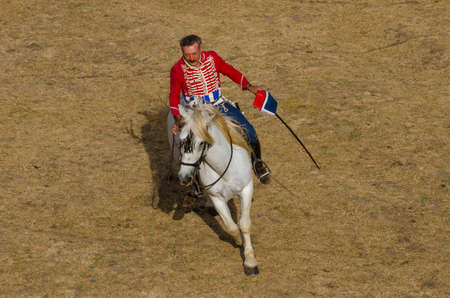 Almeida, Portugal - 08/26/2017: Reenactment of siege of Almeida during Napoleonic Peninsular War - cavalry battleのeditorial素材