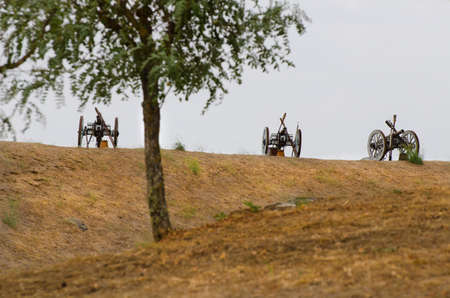 Almeida, Portugal - 08/26/2017: Reenactment of siege of Almeida during Napoleonic Peninsular War - line of cannonsのeditorial素材