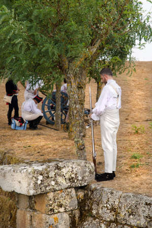 Almeida, Portugal - 08/26/2017: Reenactment of siege of Almeida during Napoleonic Peninsular War - getting readyのeditorial素材