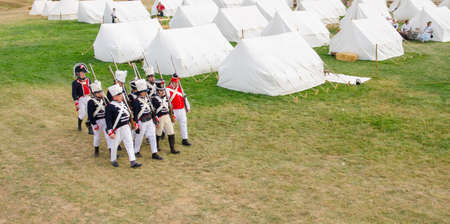 Almeida, Portugal - 08/26/2017: Reenactment of siege of Almeida during Napoleonic Peninsular War - marching exercisesのeditorial素材