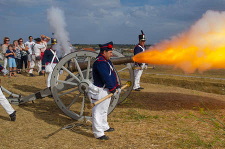 Almeida, Portugal - 08/26/2017: Reenactment of siege of Almeida during Napoleonic Peninsular War - cannon firingのeditorial素材