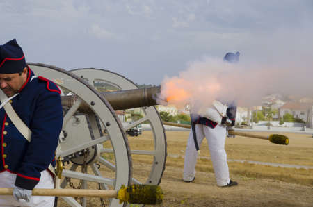 Almeida, Portugal - 08/26/2017: Reenactment of siege of Almeida during Napoleonic Peninsular War - cannon firingのeditorial素材