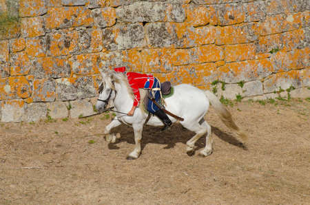 Almeida, Portugal - 08/26/2017: Reenactment of siege of Almeida during Napoleonic Peninsular War - cavalry battle, dead soldierのeditorial素材