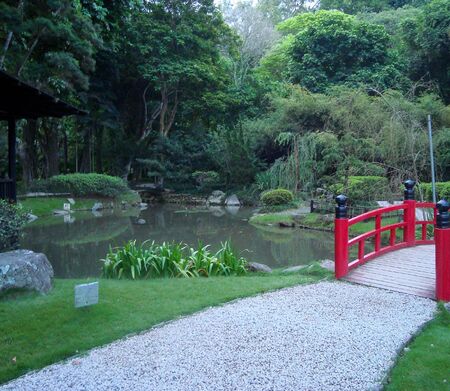 beautiful path with re brigde in Botanical Garden Rio De janeiro, Brazilの写真素材
