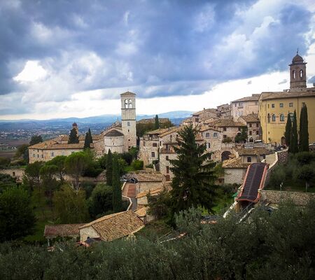 beautiful view of the medieval Assisi city in Italy. City of Saint Francisの写真素材