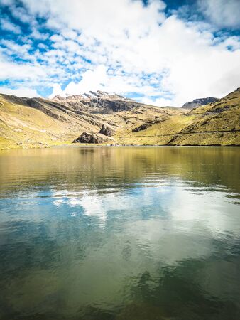 beautiful view from Tunari trail in Cochabamba, Bolivia. Lake reflectionn
