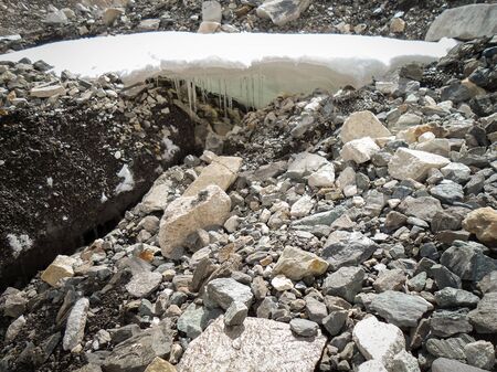 Ice stalactite in Nepal. Beautiful rock caveの写真素材