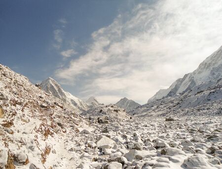Amazing snowy landscape in the Everest base camp trekの写真素材