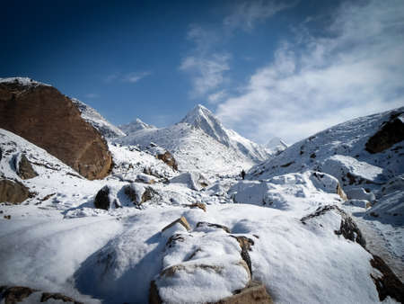 Amazing snowy landscape in the Everest base camp trekの写真素材